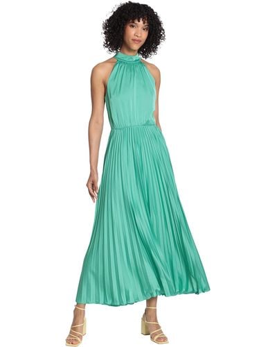 Maggy London Womens Halter Maxi With Pleated Skirt Dress - Green