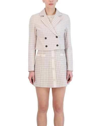 BCBGeneration Double Breasted Jacket Long Sleeves Notch Lapel Button Front Relaxed Crop Coat - White