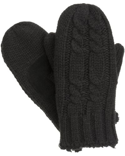 Isotoner Womens Chunky Cable Knit Sherpasoft Cold Weather Mittens - Black