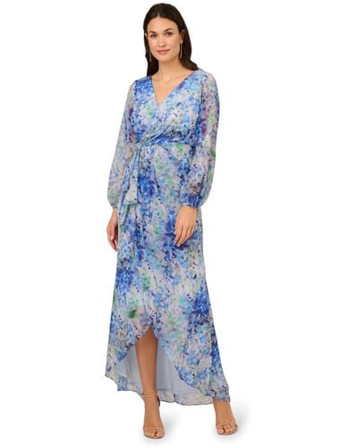 Adrianna Papell Long Printed Gown - Blue