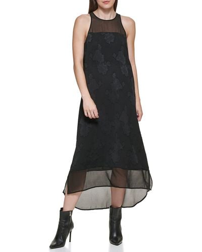 DKNY Highneck Print Chiffon Dress - Black