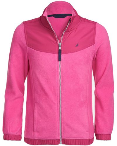 Nautica S School Uniform Full-zip Fleece Sweater Rose 12-14 - Pink