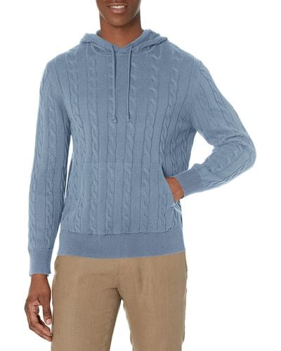 Brooks Brothers Cotton Cable Knit Hoodie Sweater - Blue