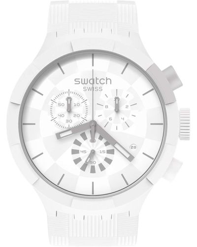 Swatch Checkered White Watch - Metallic