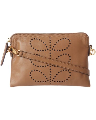 Orla Kiely Punched Dot Detail Leather Poppy Bag - Black