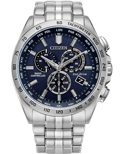 Citizen A-t World Chrono Eco-drive Sport Watch With Stainless Steel Strap - Metallic