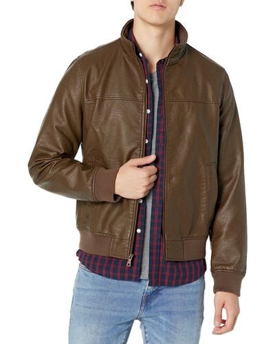 Tommy Hilfiger Faux Leather Bomber Jacket - Brown