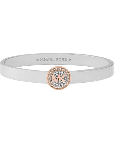 Michael Kors Brass And Pavé Crystal Mk Logo Bangle Bracelet For - White