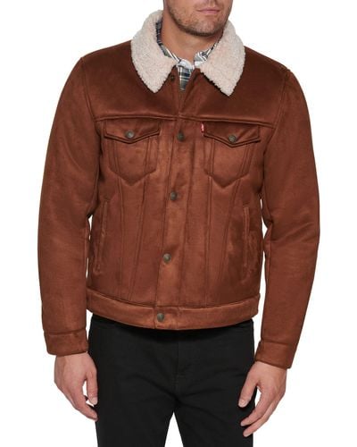 Levi's Mens Sherpa Trucker Faux Leather Jacket - Brown
