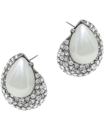 Ben-Amun Teardrop Pearl Swarovski Crystal Stud Post Earrings - Metallic