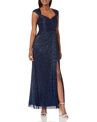 Adrianna Papell Pleated Metallic Gown - Blue