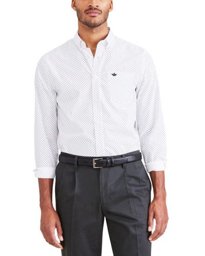 Dockers Classic Fit Long Sleeve Signature Iron Free Shirt With Stain Defender - White