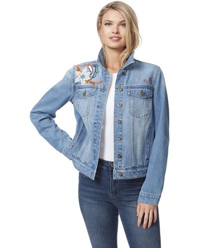 Jessica Simpson Plus Size Reagan Trucker Jean Jacket,embroidery - Blue