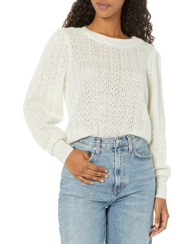 PAIGE Athena Sweater Crew Neck Slightly Cropped Puff Sleeve In Ivory/silver Metalic - Multicolor