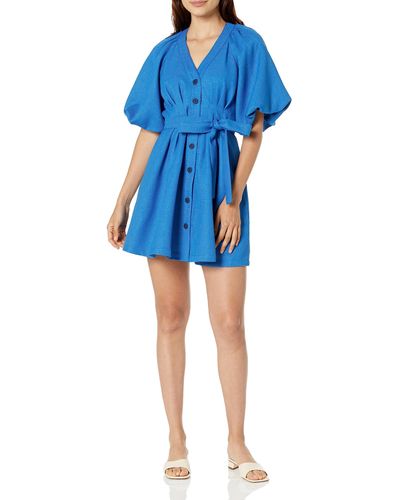 Shoshanna Camero Linen V-neck Mini Dress - Blue