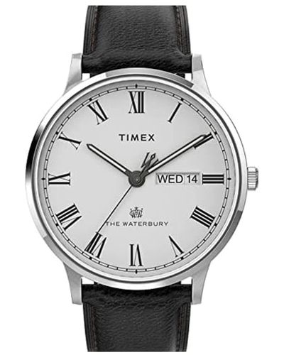 Timex Waterbury Classic Day/Date 40mm Watch Stainless-Steel/Black/White - Mettallic
