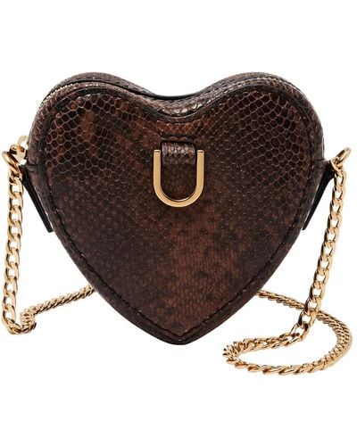 Fossil Heart Embossed Leather Crossbody Micro Bag - Brown