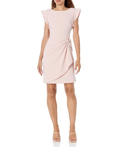 DKNY Flutter Sleeve Faux Wrap With Hardware - Pink