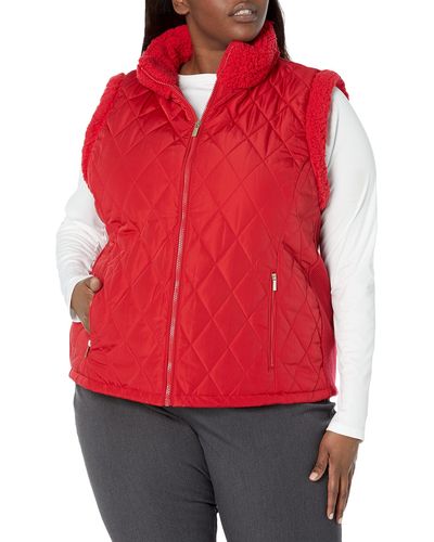 Calvin Klein Plus Size Quilted Sherpa Comfortable Poly Everyday Outerwear - Red