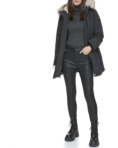 DKNY Faux-fur Trim Anorak Coat - Black