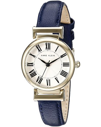 Anne Klein Ak/2246crnv Gold-tone And Navy Blue Leather Strap Watch