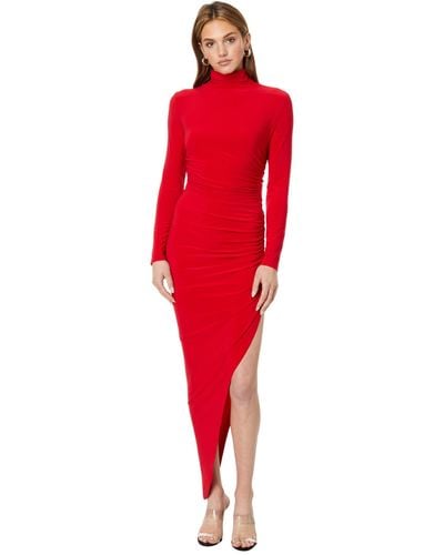 Norma Kamali Long Sleeve Turtleneck Side Drape Gown - Red