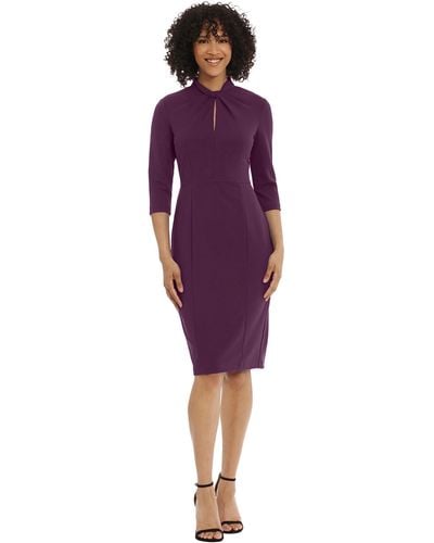 Donna Morgan Stretch Crepe 3/4 Sleeve Twisted Neckline Sheath Dress - Purple