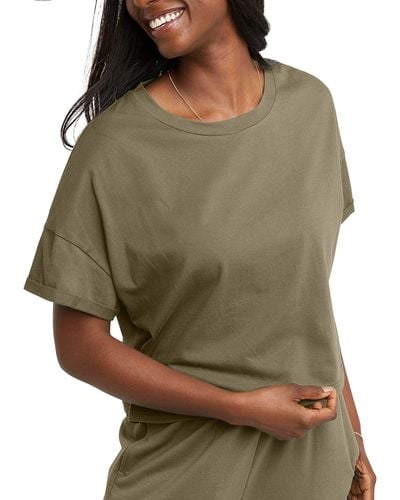 Hanes Originals Boxy T-shirt With Rolled Sleeves - Green