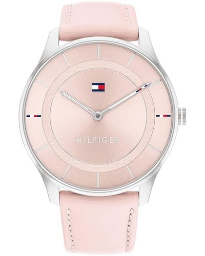 Tommy Hilfiger 1782527 Stainless Steel Case And Calfskin Strap Watch Color: Pink