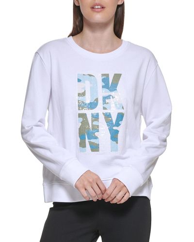 DKNY Sequin Logo Easy Sportswear Sweatshirt - Blue