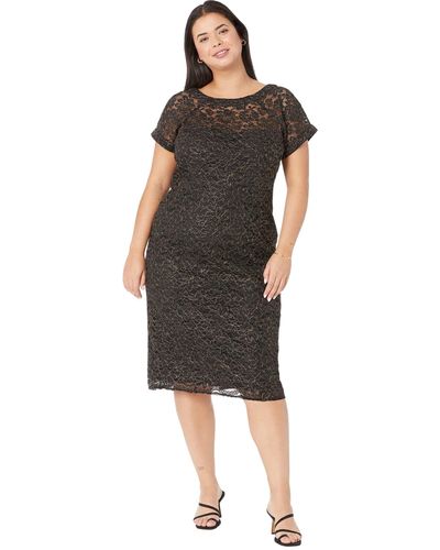 Maggy London Plus Size Holiday Foil Glitter Shimmer Metallic Dress Occasion Party Guest Of - Black