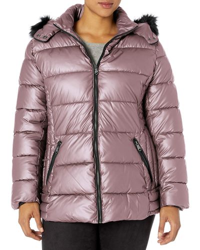 Nanette Lepore Puffer Jacket With Faux Leather - Purple