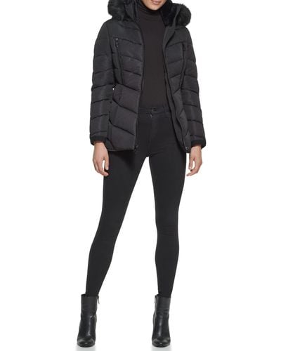 Guess Cold Weather Hooded Puffer Coat - Black