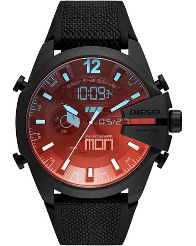 DIESEL 51mm Mega Chief Stainless Steel And Nylon-wrapped Silicone Analog-digital Watch - Black