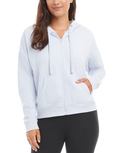 Danskin Zip Front Hoodie With Ruched Back - White