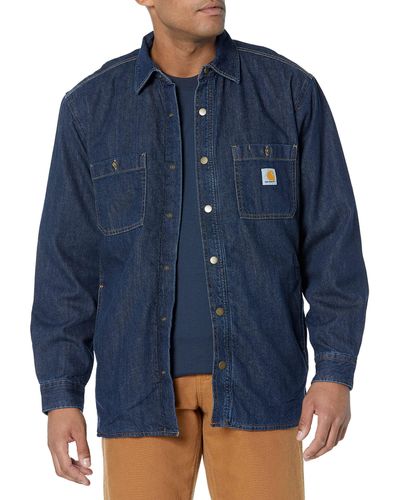Carhartt Big & Tall Relaxed Fit Denim Fleece Lined Snap-front Shirt Jac - Blue