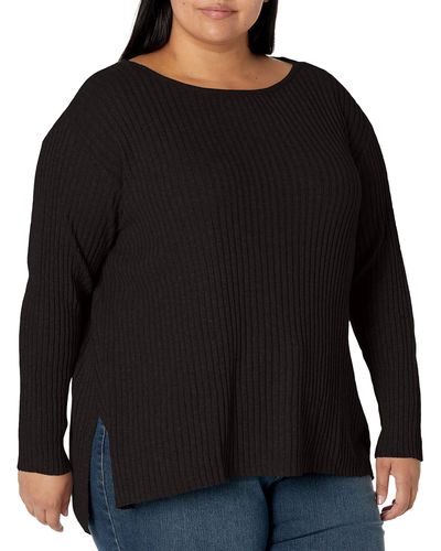 Jessica Simpson Plus Size Arlette Side Slit Hi-lo Pullover Sweater - Black