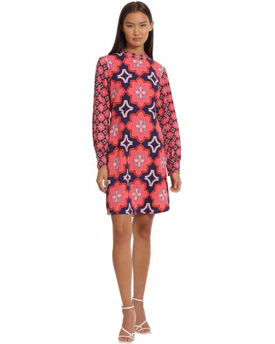 Donna Morgan Long Sleeve Mock Neck Printed Fit And Flare Dress - Red