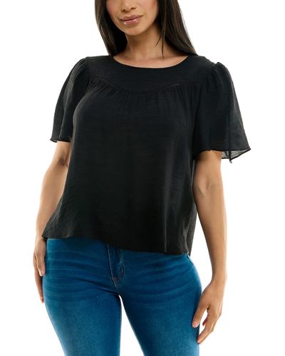 Nanette Lepore Womens Flutter Sleeve Top With Faggoting Details Shirt - Black