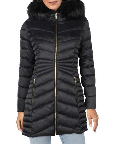 Laundry by Shelli Segal 3/4 Puffer With Detachable Faux Fur Strip And Bib Jacket - Black