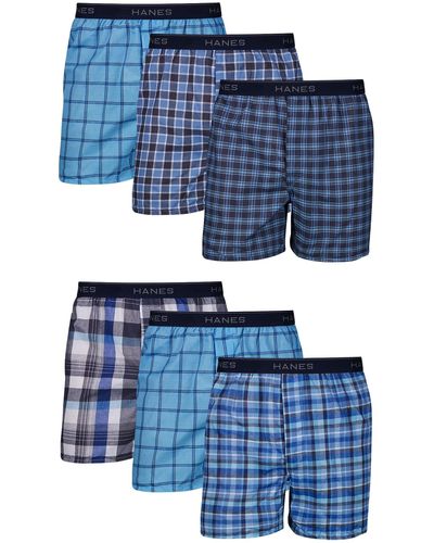 Hanes Tagless Boxer With Exposed Waistband Multi-packs - Blue