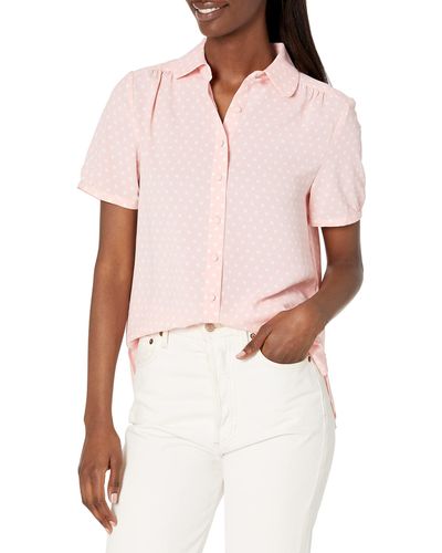 Anne Klein S/s Button Down Blouse With Peter Pan Co - Pink
