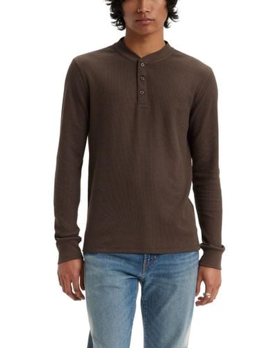 Levi's Long Sleeve Thermal 3 Button Henley, - Brown