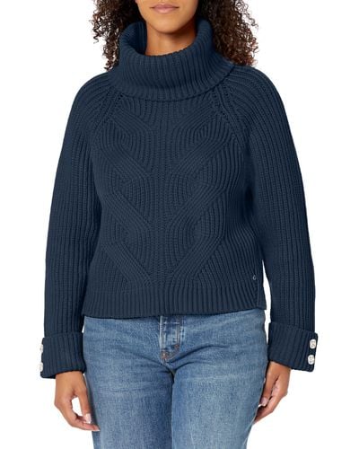 Guess Long Lois Rolled Up Sleeve Sweater - Blue