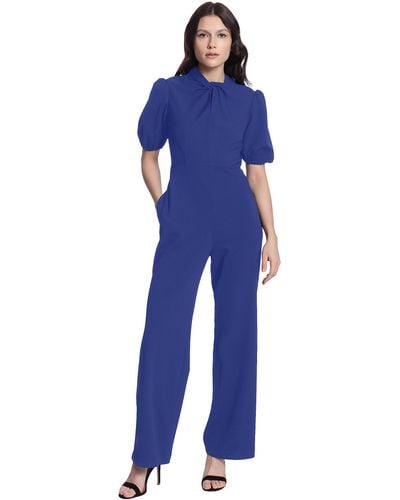 Donna Morgan Sleek Style Jumpsuit Office Workwear Event Guest Of - Blue