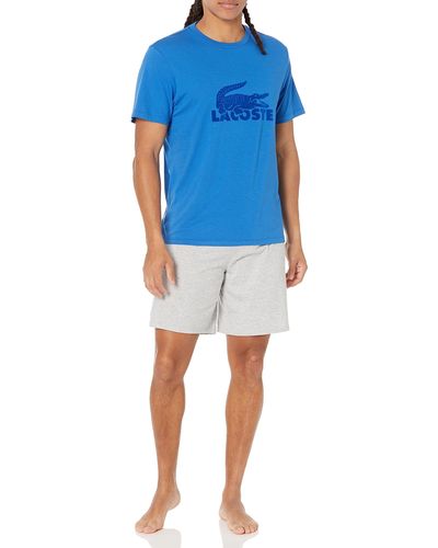 Lacoste 2-piece Pajama Set With Relaxed Fit T-shirt And Sleep Shorts - Blue