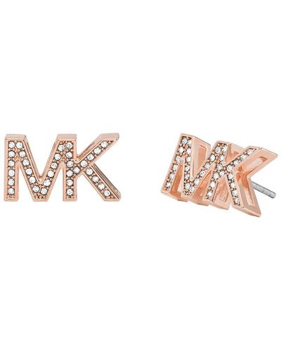 Michael Kors Brass And Pavé Crystal Mk Logo Stud Earrings For - Pink