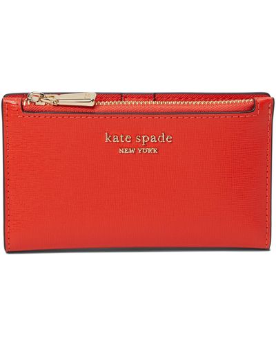 Kate Spade Morgan Saffiano Leather Small Slim Bifold Wallet - Red