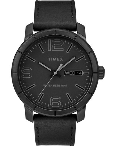 Timex Mod 44 Watch With Pay – Black Dial & Case With Black Leather