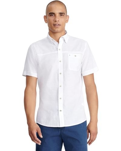 Izod Saltwater Dockside Short Sleeve Button Down Shirt - White